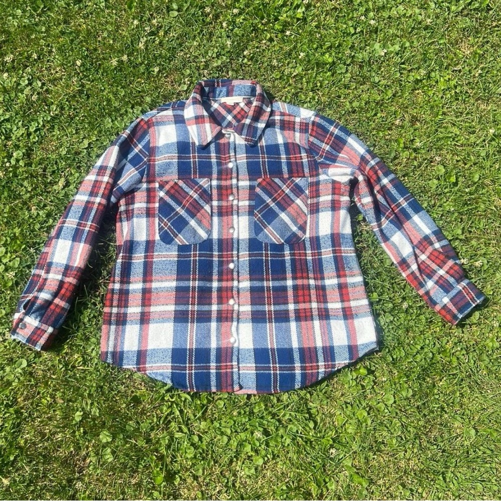 Men's Plaid Button-Down Shirt - Blue, Red, and White
